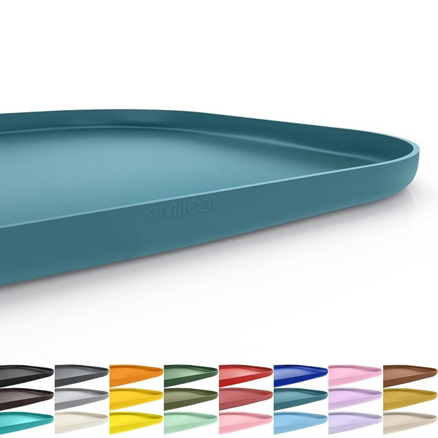 SMILOOL Silicone Pet Food Mat with Raised Edge for Food and Water Bowl, Dog Feeding Mats, Cat Food Trays for Floor Waterproof, Rubber Tray for Dogs and Cats, 19 x 12 x 0.7 Slate Blue