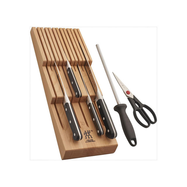 Zwilling Pro 7pc Block Set w/ Beechwood In-Drawer Knife Tray
