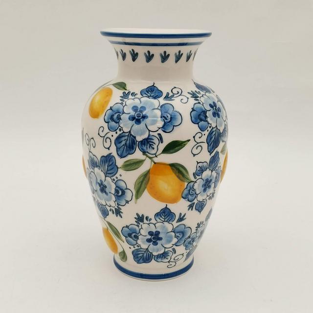 Muchoise Ceramic Lemon Vase White/Blue
