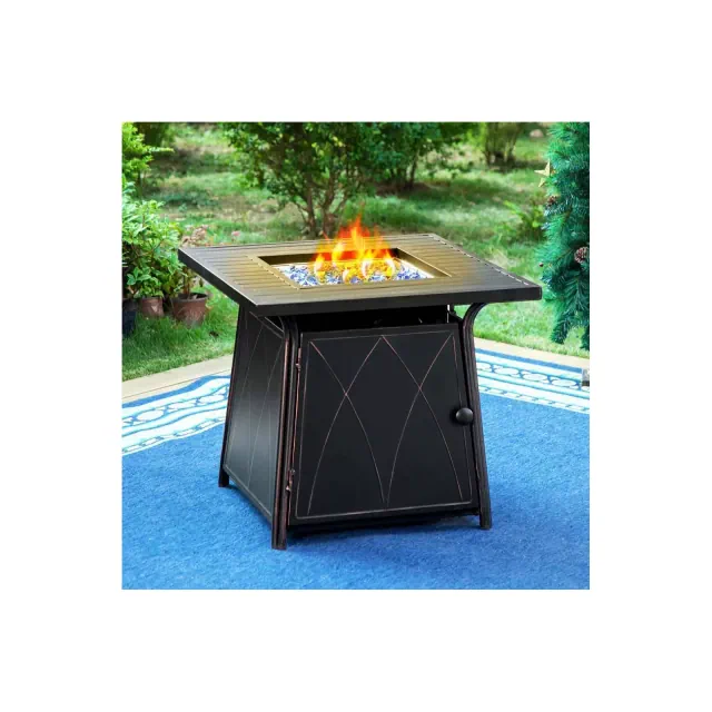 Captiva Designs Metal Gas Square Outdoor Fire Pit Table With Lid Black: 28-Inch, 50000 BTU, Patio Heater