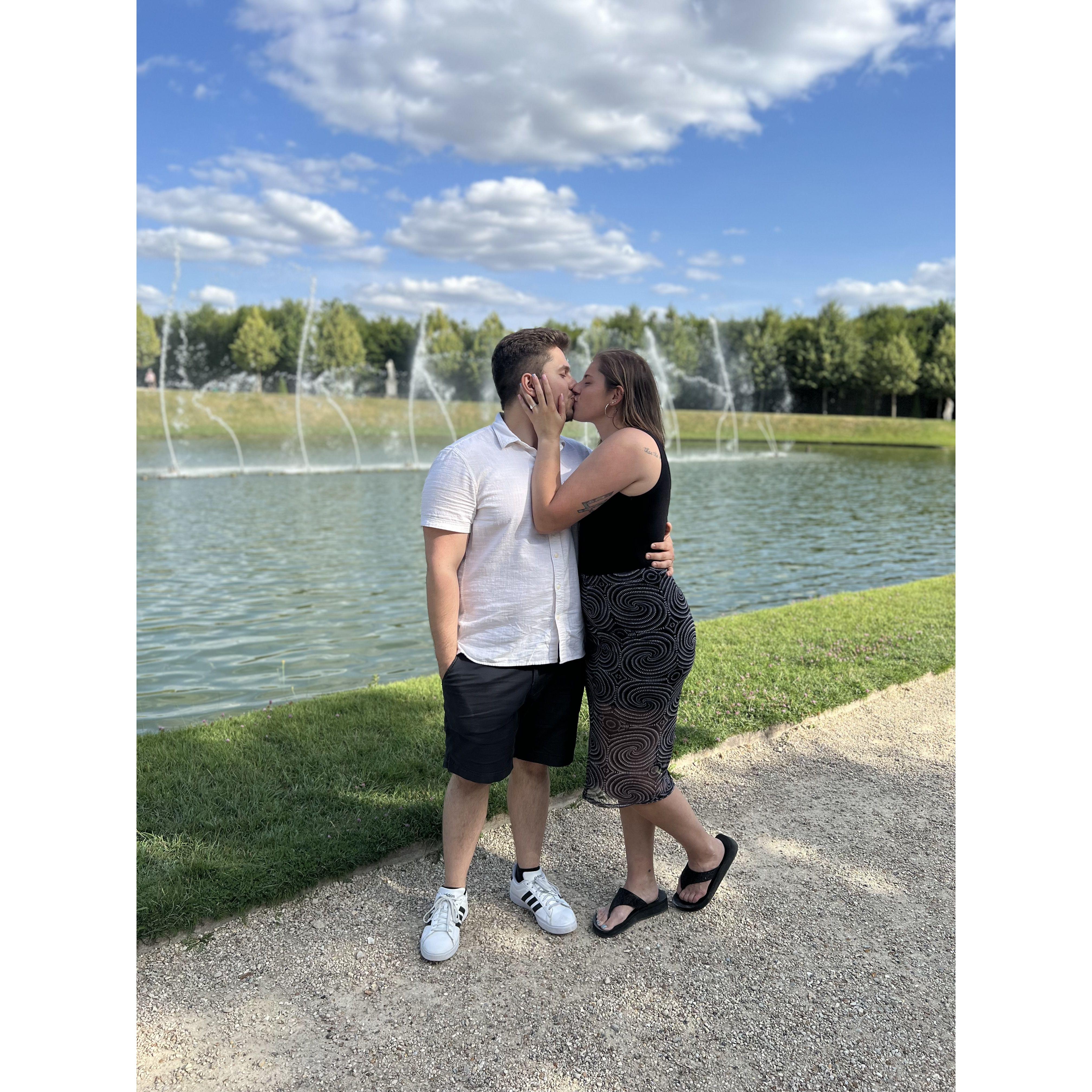Post engagement, mini photoshoot in the gardens of the Palace of Versailles.