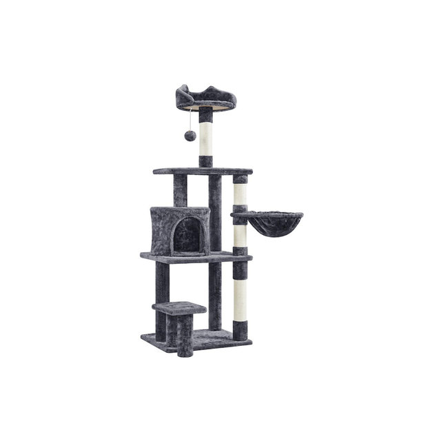 Yaheetech 57" Multi Level Cat Tower Tall Cat Tree with Basket & Condo & Scratching Post, Dark Gray