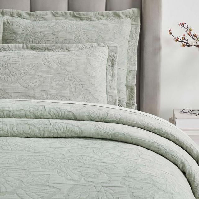 Floral Matelasse Woven Dual Tone Medium Weight Bedspread Set, King, Sage - Blue Nile Mills