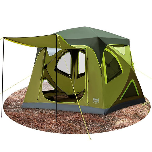 TIMBER RIDGE Camping Tent, 4 Person Instant Pop Up Hub Tent with 8 Windows, Easy 60 Second Setup, Weather Resistant Family Cabin Tents with Rain Fly for Camping, Hiking, Outdoor Travel