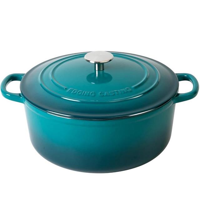 EDGING CASTING Enameled Cast Iron Dutch Oven Pot with Lid for Bread Baking, Cooking, Round Bread Oven Dual Handles, 7 Quart, Darkcyan