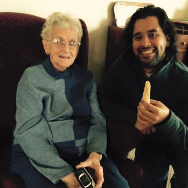 Leo and Grandma Jean tasting Krumkake