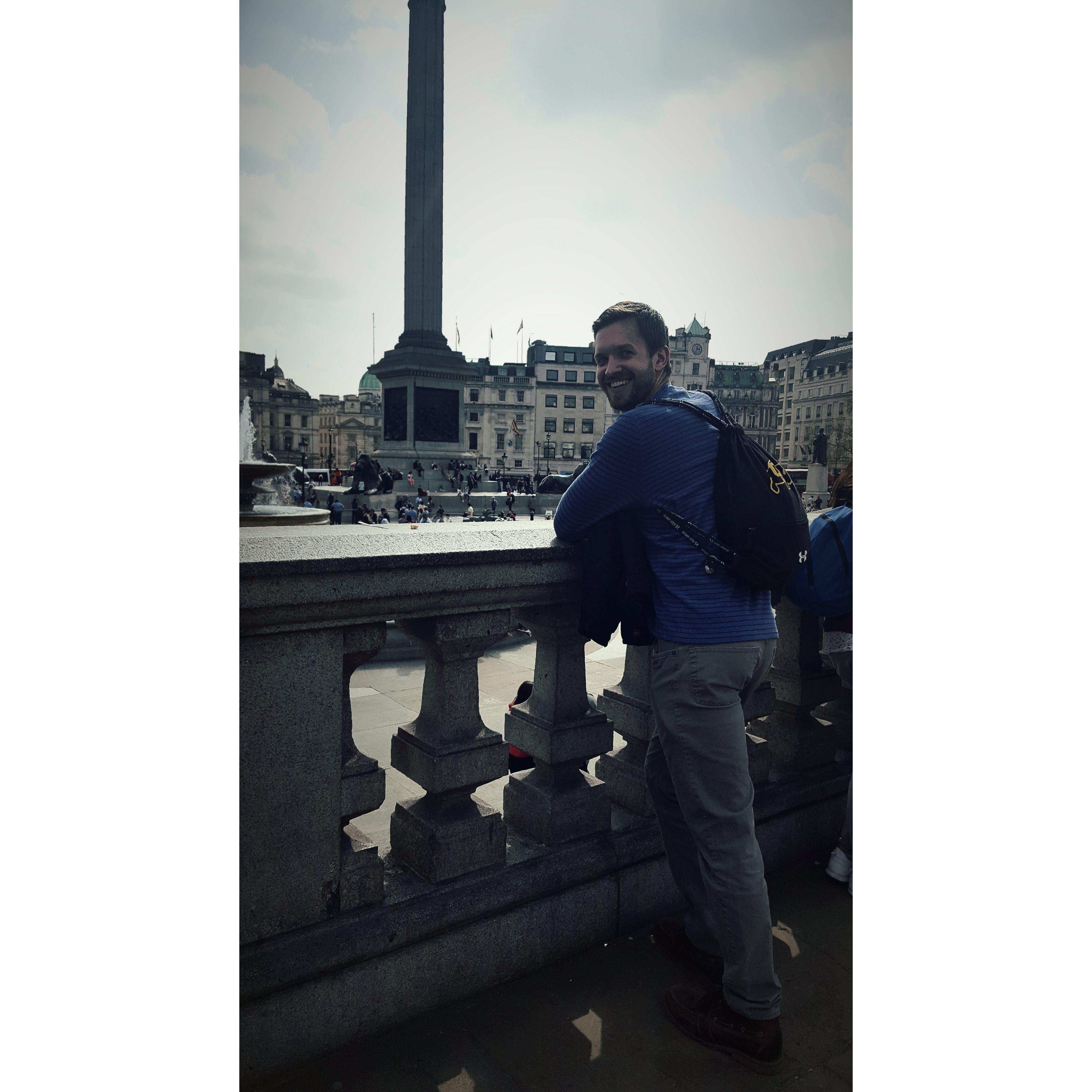 Max finally didn't know the picture was being taken. Trafalgar Square, London.