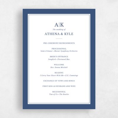 Navy, Blue Wedding Program - Weyers Letterpress
