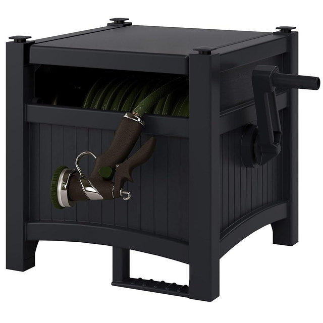 100 ft. Hideaway Hose Reel, Gray,Black - Stores Up to 100ft of 5/8" Vinyl Hose, Durable Resin Construction, No Assembly Required (21"W x15.5"D x16"H) (Black)