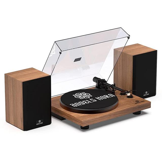 ANGELS HORN Vinyl Record Player, Hi-Fi System Bluetooth Turntable Players with Stereo Bookshelf Speakers, Built-in Phono Preamp, Belt Drive 2-Speed, Adjustable Counterweight, AT-3600L