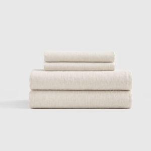 King Size European Linen Stripe Sheet Set in Natural/white Mini Pinstripe