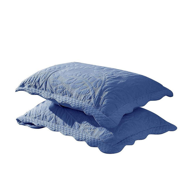 MarCielo 100% Cotton Embroidered Quilted Pillow Shams -Standard - Navy