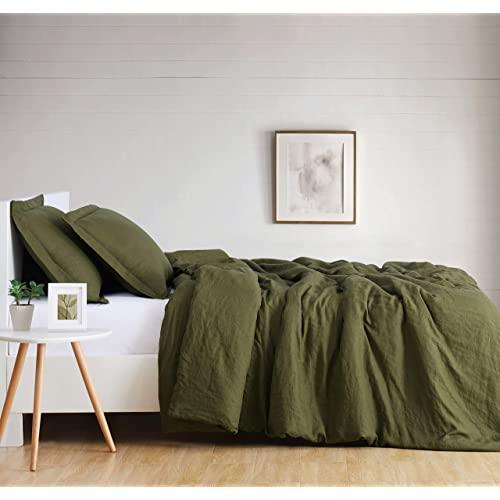 Brooklyn Loom Flax Linen Duvet Set, King, Olive Green