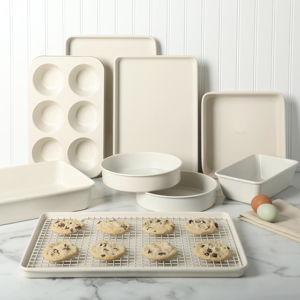 Martha Stewart Gallen 10 Piece Baking Pans Ceramic PFA Free Non Toxic Non Stick Bakeware Set - Taupe