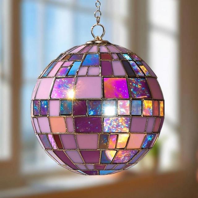 Pink Mosaic Acrylic Disco Ball Suncatcher, Retro Party Decor