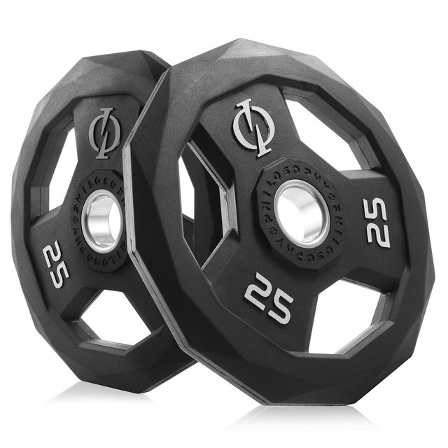 Philosophy Gym Set of 2 Rubber Coated 2-inch Olympic Grip Weight Plates for Weightlifting