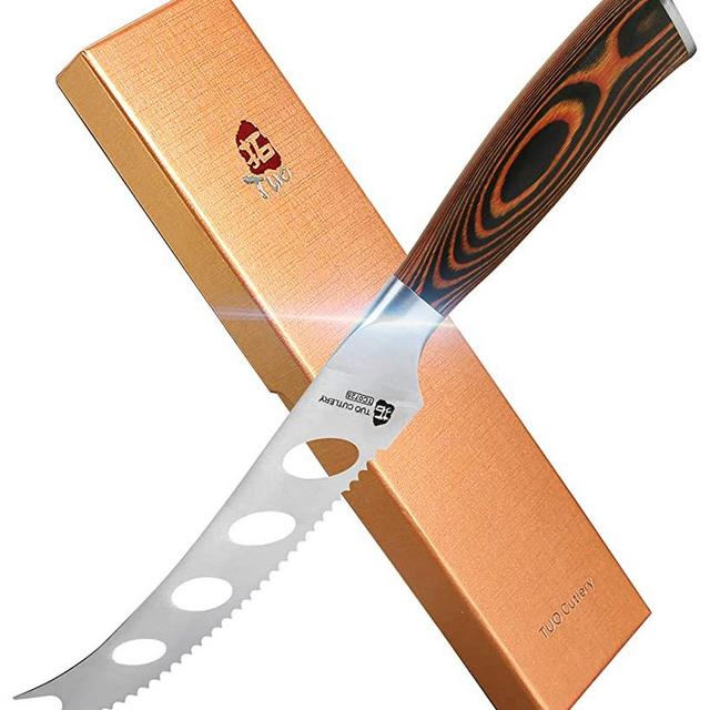 TUO Cheese Knife - Tomato Knife Fruit Knife 5.5" - Serrated Edge - German Steel Blade - Mutil-Use- Pakkawood Handle - Gift Box Included - Fiery Series