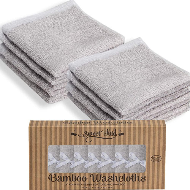 SWEET CHILD Bamboo Baby Washcloths (Bonus 8-Pack) - Premium Extra Soft