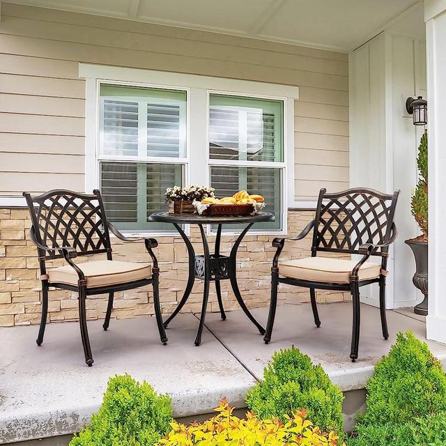 Attliahome 3-Piece Outdoor Patio Dining Set - All-Weather Cast Aluminum Outdoor Table and Chairs, Include 31" Round Patio Dining Table and 2 Chairs for Balcony Lawn Garden Backyard