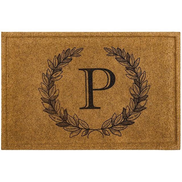 Mohwk Home Outdoor Indoor Faux Coir Doormat, Laurel Monogram P (2' x 3')