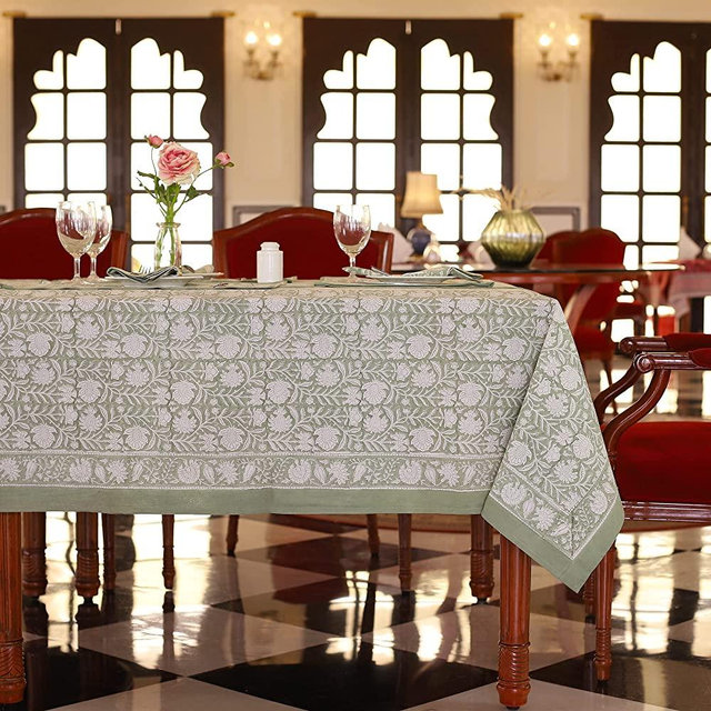 Sage Green Block Print Tablecloth, Table Scape Holiday Decoration, Boho Holiday Farmhouse Tablecloth , Anokhi Tablecloth, Rectangle Table Cloth 60x90 Inch