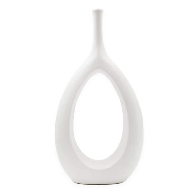 Alam's White Ceramic Vase for Flowers Decor Centrepieces|12 Inch|Modern/Geometric Vase for Living Room/Bedroom/Dining Table