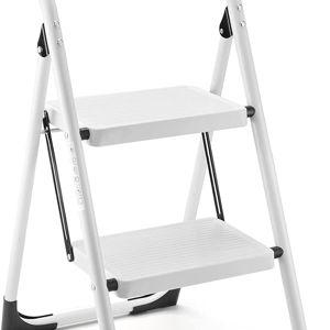 Step Stool for Adults,2 Step Ladder Folding 330lbs Anti Slip Step Stool,Foldable Ergonomic 2 Steel Stool with Wide Pedal for Home, Kitchen, Office (White)