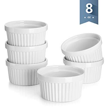 Sweese 5105 Porcelain Souffle Dishes, Ramekins - 8 Ounce for Souffle, Creme Brulee and Ice Cream - Set of 6, White