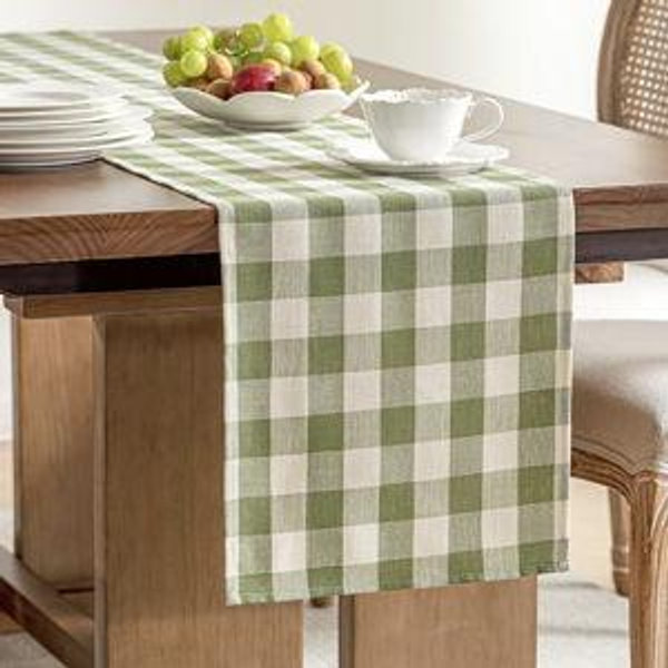 Spring Gingham Table Runner, Cotton Linen Style Picnic Checkered Table Runners Farmhouse Buffalo Plaid Baby Shower Birthday Party Decoration Home Dining Kitchec Decor, Green 13x72