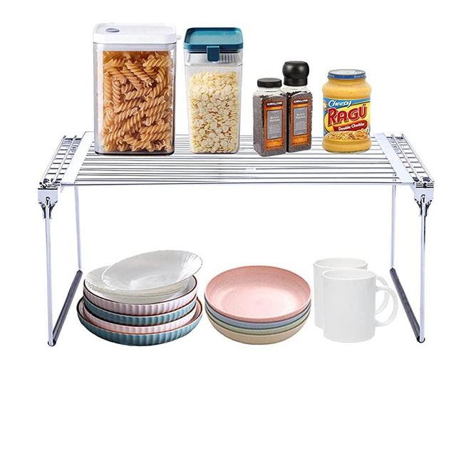 SAIANTTH Kitchen Cabinet Shelf Organizer Rack Expandable Counter Shelf Organizers and Storage Pantry Shelves for Spice,Cup,Plate,Canning,Silver,15.8''-23.2''x11''x7.1''