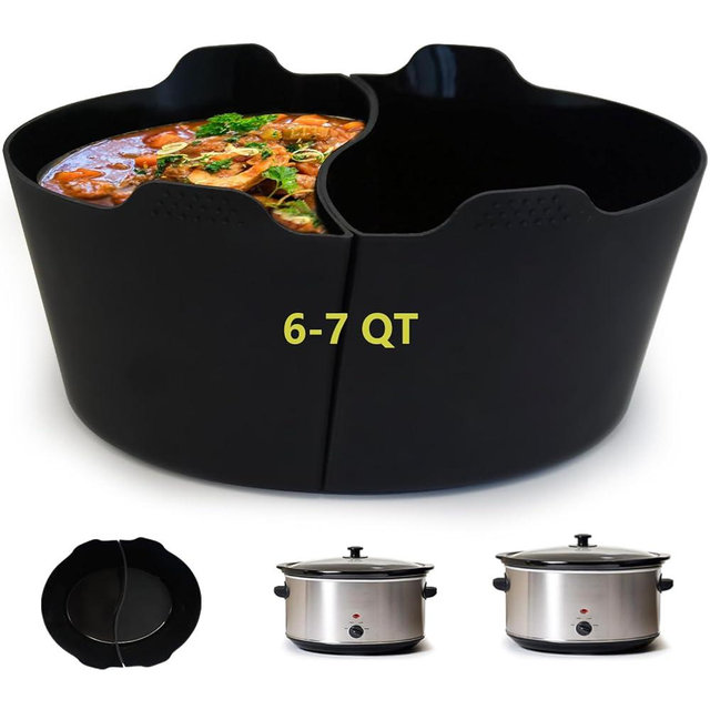 Magikichen 6-7 Quart Oval Silicone Slow Cooker Liners,For Crock pot Liners,Reusable Crock pot Divider Insert,BPA-Free, Dishwasher Safe 2 in1(Black)