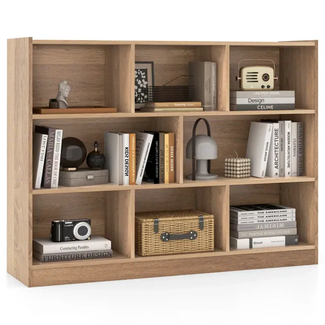 Costway 8 Cube 3-Tier Open Wooden Bookshelf Toy Storage Organizer with Anti-toppling Kits Natural