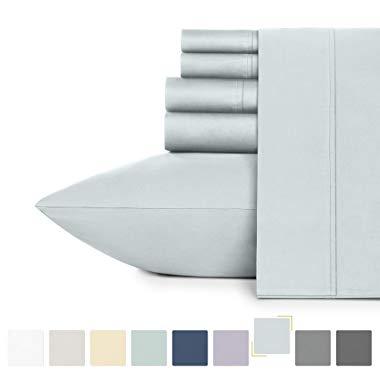 Light Grey Sateen Sheet Set - 6 Piece Queen Size Bedding Set, 100% Pure Cotton 400 Thread Count, Luxury Finish Deep Sheets for Premium Comfort, Deep Pocket Fits Mattress upto 18 Inches