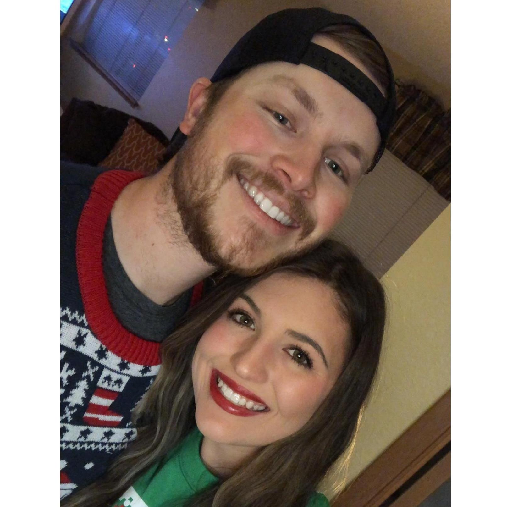 Ugly Sweater Party 2020, Trevor had a sweater of Santa riding a bald eagle and holding the American flag. Needless to say, he was very proud of it.
