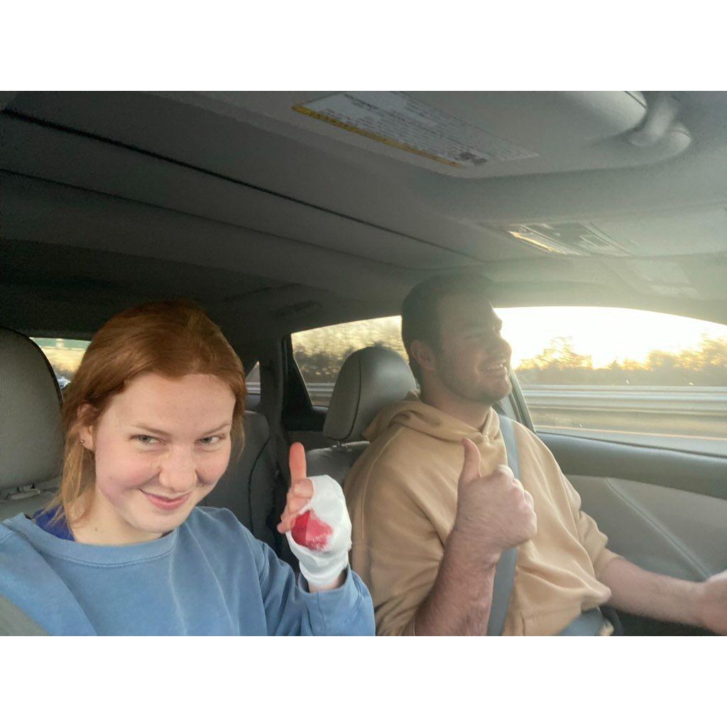Our first photo together, taken after 2 dates - when Sean picked Kennedy up from the hospital after slicing her finger, despite barely knowing her.