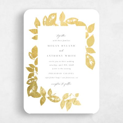 White Rounded Wedding Invitation - Jasmine Portrait Foil