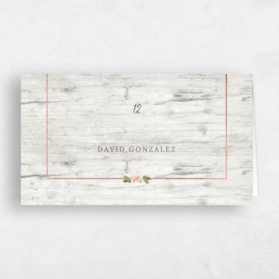 Light Wood, White Wedding Place Card - Quintana