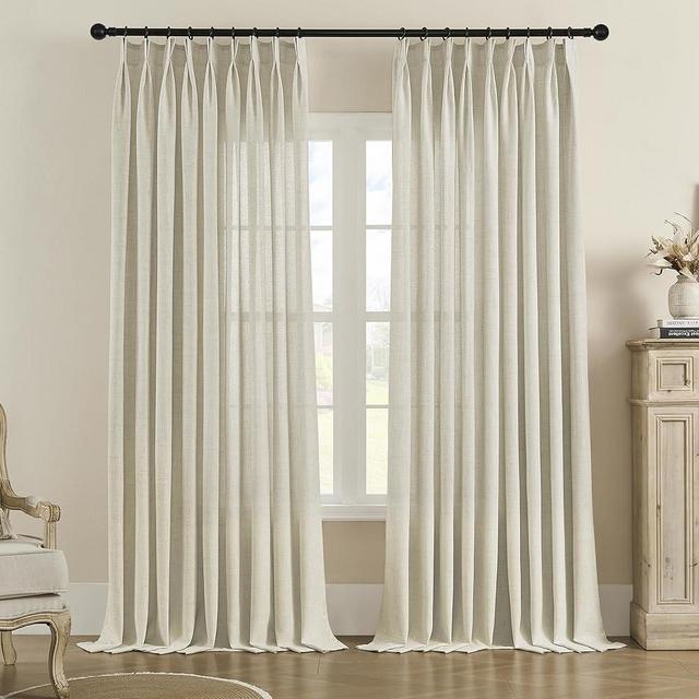 MASWOND Natural Pinch Pleated Sheer Curtains, Textured Linen Blended Pinch Pleat Drapes for Living Room Bedroom, Light Filtering Window Curtains with Tieback and Hooks (1 Panel,52" x 63", Linen)