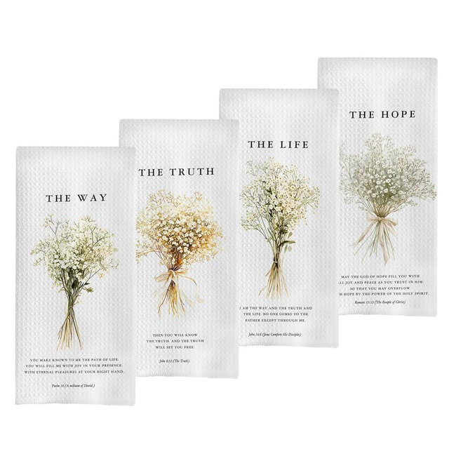 GCFET Christian Gifts Dish Towels Set - Bible Verse Waffle Weave Kitchen Towels, Christian Gifts for Women Decorative Hand Tea Towels for Kitchen Bathroom, 16x24 Inch Set of 4