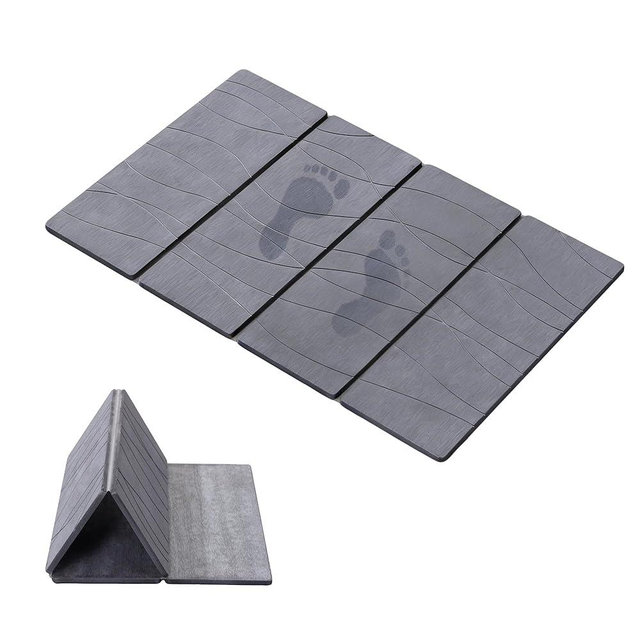 JOYMOOP Foldable Stone Bath Mat, 23.62” x 15.35” Non Slip Bath Mats, Super Absorbent Diatomaceous Earth Mats, Compact and Easy to Store Bath Mats for Bathroom, Dark Grey