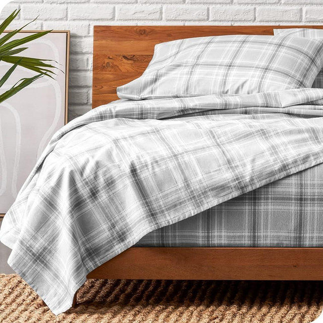 Bare Home Flannel Sheet Set Prints, 100% Cotton, Velvety Soft Heavyweight - Double Brushed Flannel for Extra Softness & Comfort - Deep Pocket - Bed Sheets (California King, Tartan Plaid)