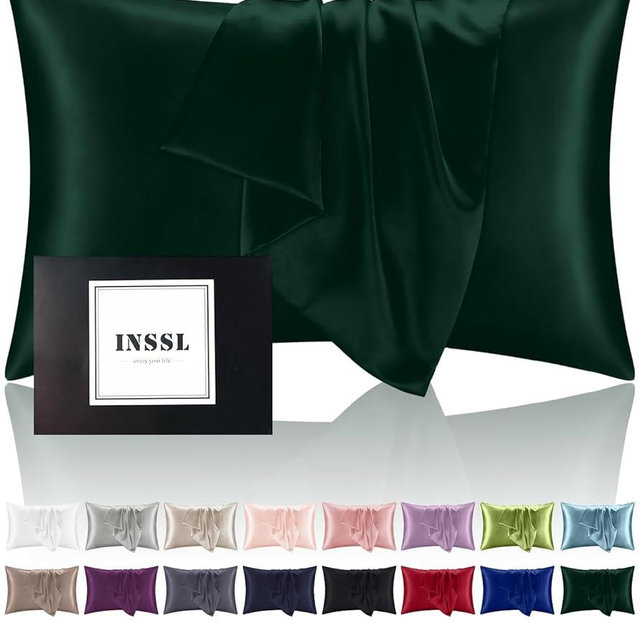 NSSL Silk Pillowcase for Women, Mulberry Silk Pillowcase for Hair and Skin and Stay Comfortable and Breathable During Sleep(Dark Green,King)