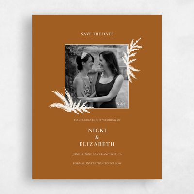 Copper, Orange Wedding Save the Date - Woodland Portrait