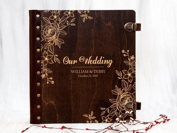 Wedding Photo Album Personalized Photo Album Self-Adhesive Album Rustic Wedding Gift for Couple Wooden Photo Album Custom Unique Photo Book