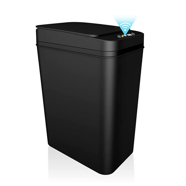 Bathroom Trash Can Touchless, 2.5 Gallon Motion Sensor Smart Trash can with Automatic Lid, Waterproof Slim Plastic Narrow Bedroom Garbage Bin for Kitchen, Office, Living Room, RV - Black