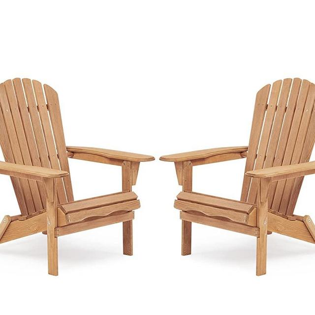 Outdoor Wooden Folding Adirondack Chair Set of 2, Half-Assembled Patio Lounge Chair, for Garden Backyard Pool Deck Firepit Beach