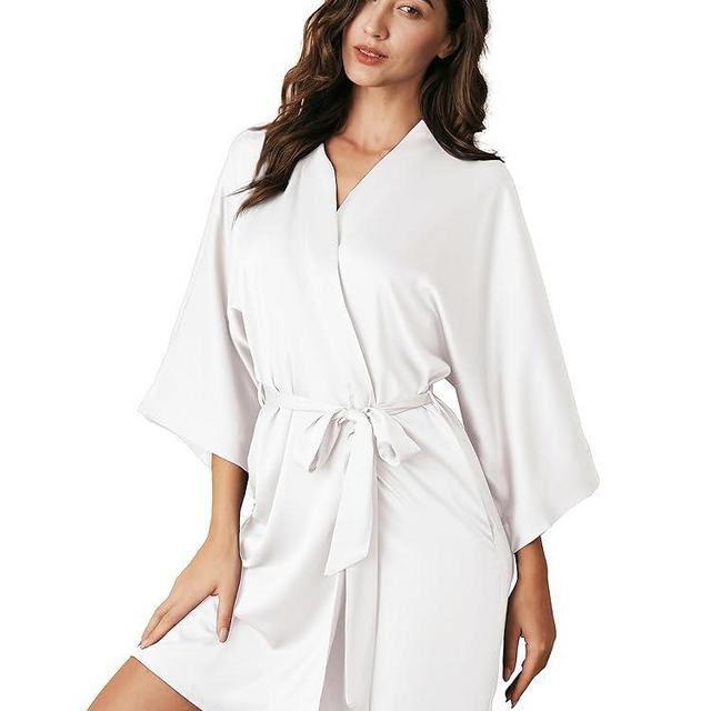 AW BRIDAL Women's Silk Robe Satin Kimono Robe for Bride Bridesmaids Short Bridal Party Robes Wedding Loungewear XS-XXL