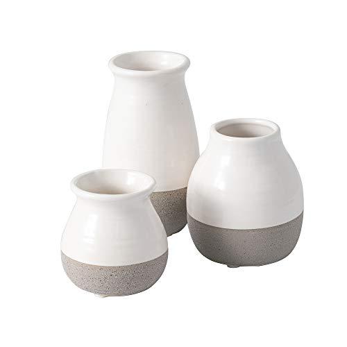 Sullivans Small White and Gray Vase Set (Ceramic), Rustic Home Decor, Great for Centerpieces, Kitchen, Office or Living Room - White Glaze with Exposed Gray Bottom (DOT204)