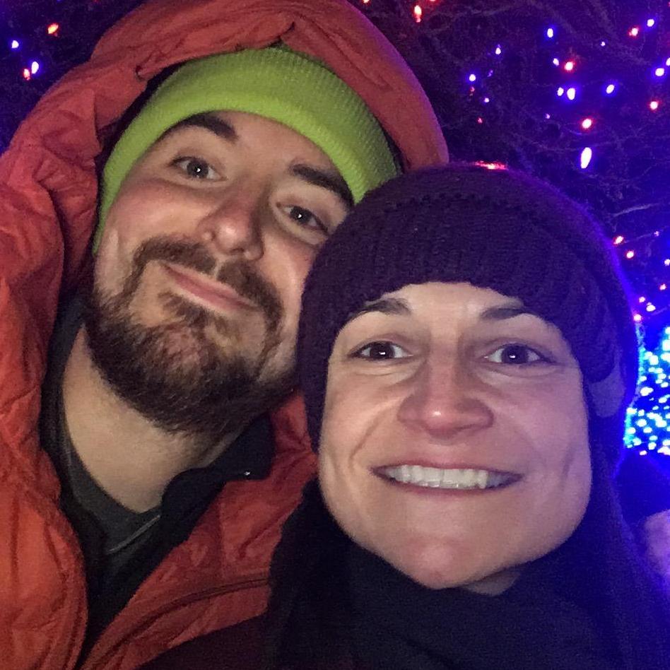 Frozen smiles at the Blossoms of Light exhibit in the middle of winter.