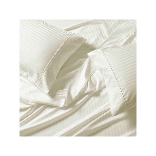 Egyptian Linens USA 608 Cotton Sheet Set - Extra Deep Pockets & Oversize Flat Sheet Striped Ivory King